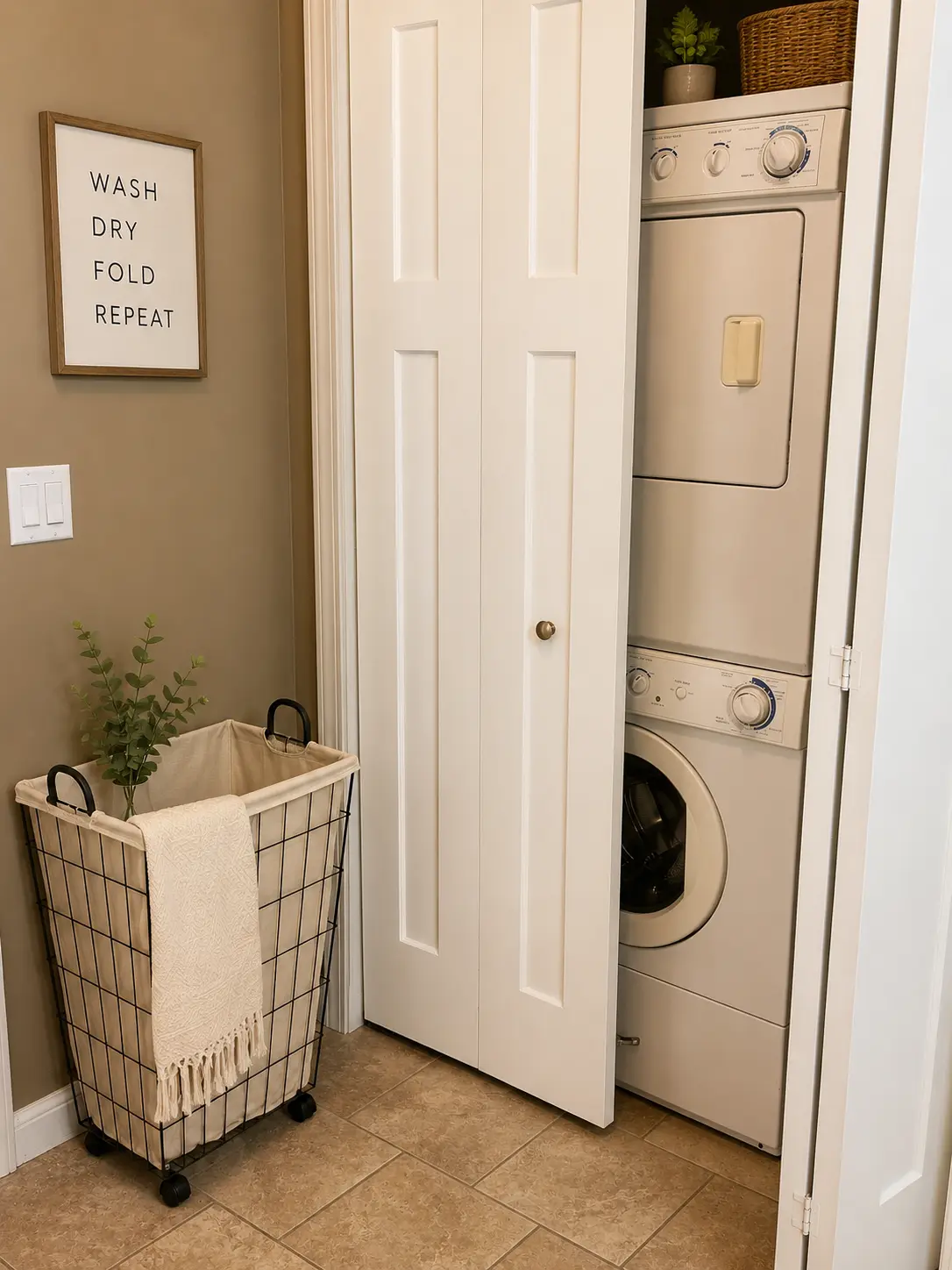 In-unit stacked washer and dryer